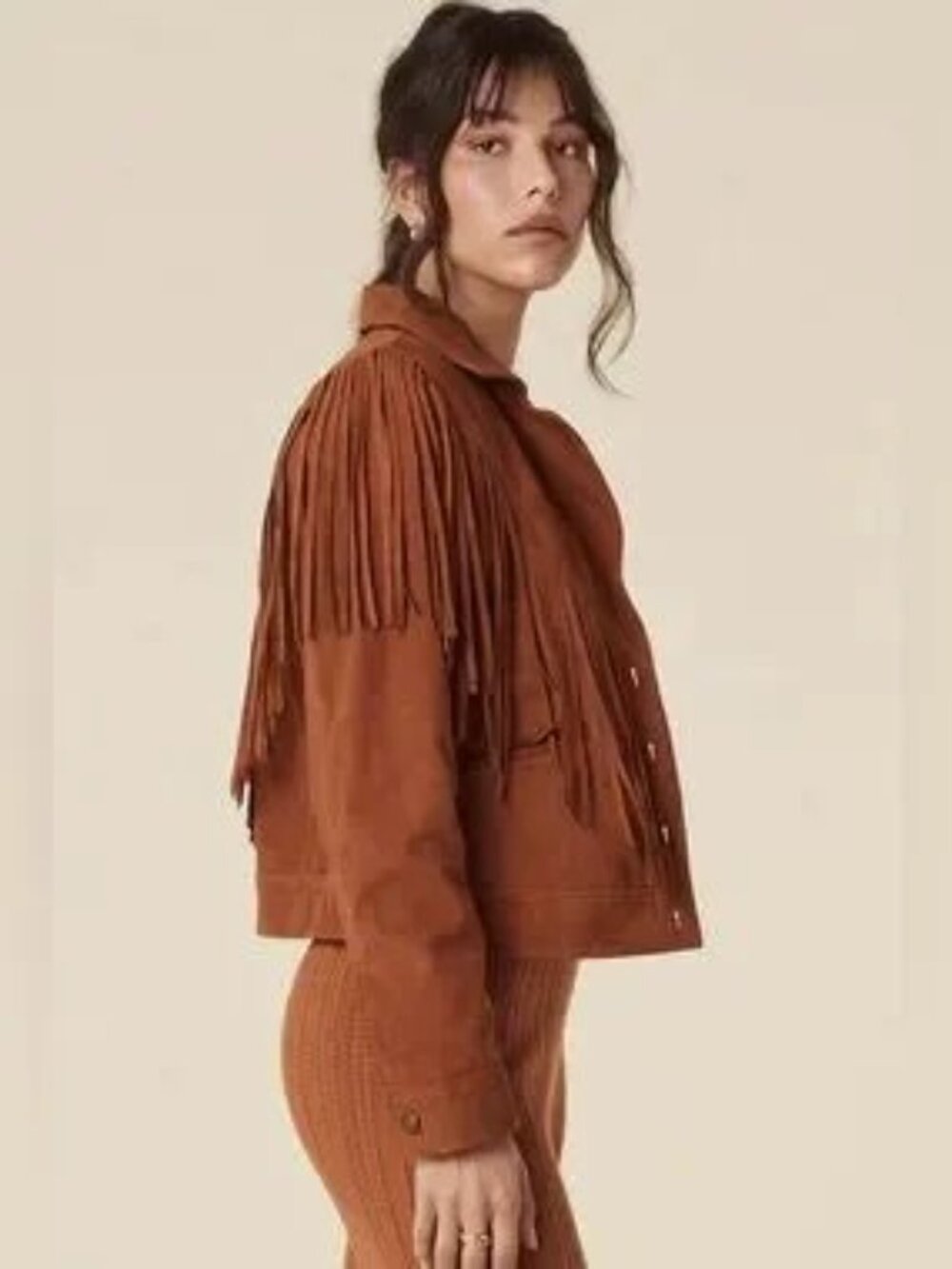 SPELL RIDER SUEDE TASSEL JACKET in TOBACCO